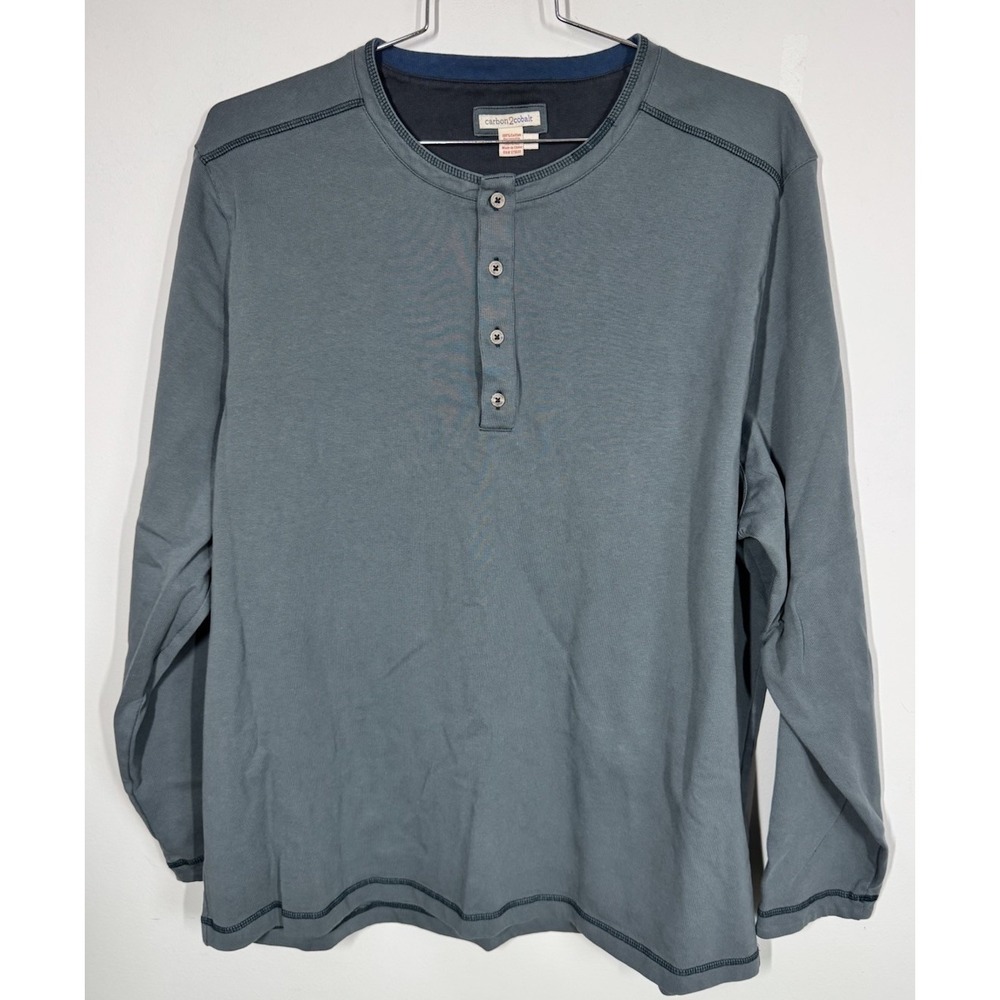 Carbon 2 Cobalt Gray Henley Heavyweight Long Sleeve Henley Shirt‎ Men's XXL Work